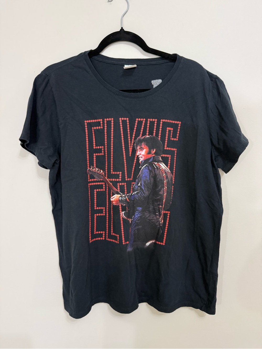 Elvis Graphic Tee Womens Size XL Black Short Sleeve Rock N Roll Music Shirt EUC